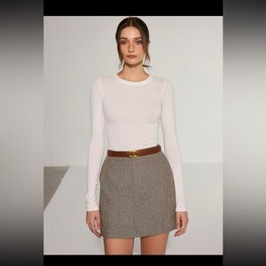 Commense Black and White Herringbone Mini Skirt